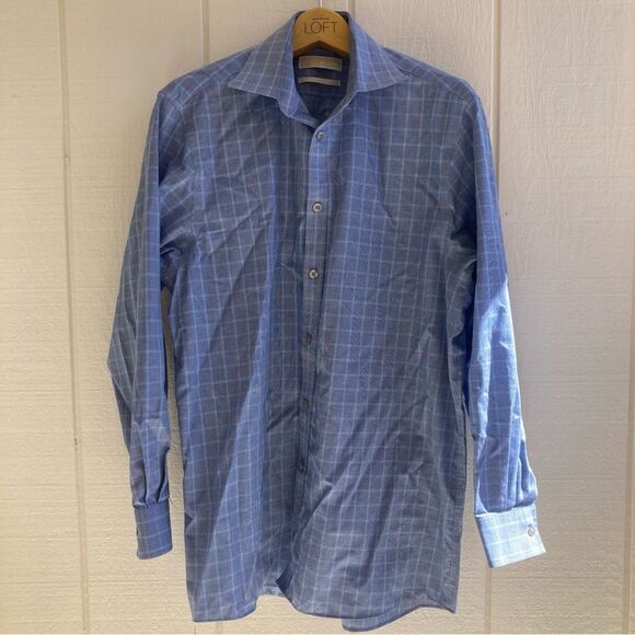 Michael Kors Regular Fit Non Iron 16 32/33 Blue Dress Shirt with Check Pattern - Picture 1 of 6